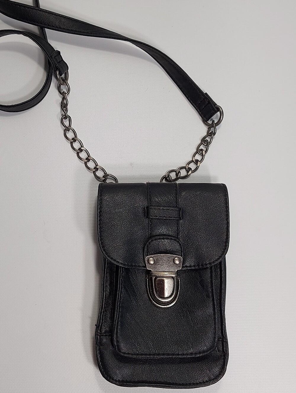 Olsenboye Small Black Faux Leather Crossbody Festival Bag